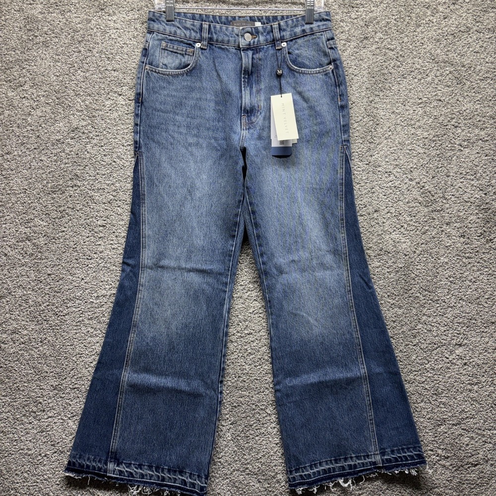 Mint Velvet Blue Denim The Relaxed Flare Jeans Wide Leg Women's 6R/30 Fringe NWT